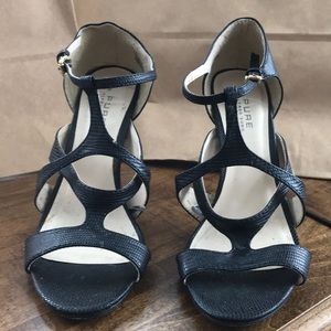 Alfred Sung. Black strapping heels